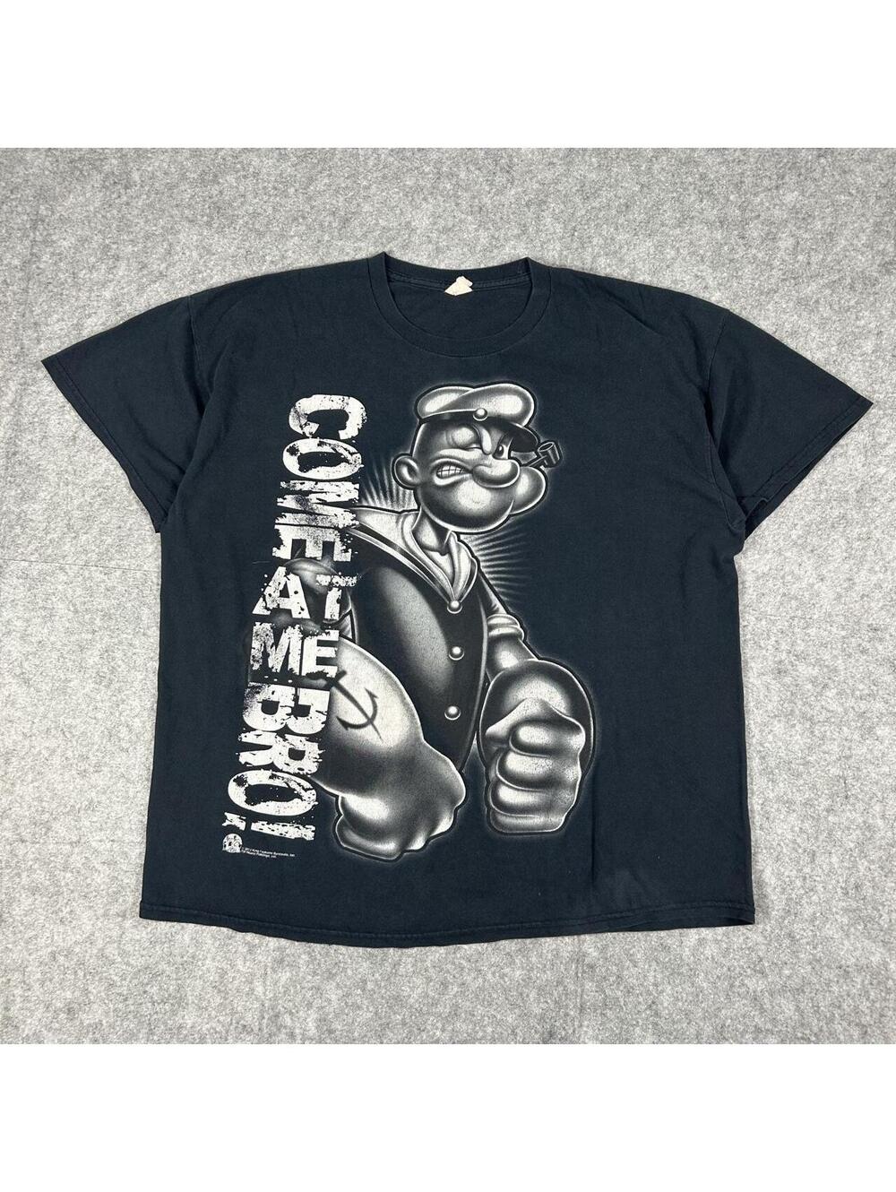 Vintage Y2K Popeye The Sailor TV Show Promo Black T Shirt Size XL